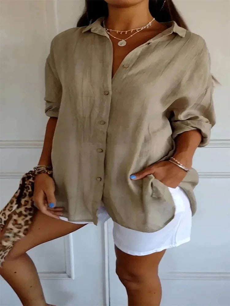 Minimalist Blouse Women's Stand Up Collar Button Long Sleeve Top Spring Autumn Casual Solid Color Clothes
