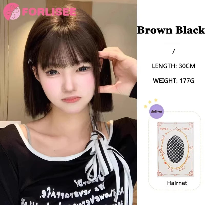 Wig Short Hair Female Internet Celebrity Short Hair Daily Lolita Natural Bangs Full Head Cover Black Red Supernatural Synthetic