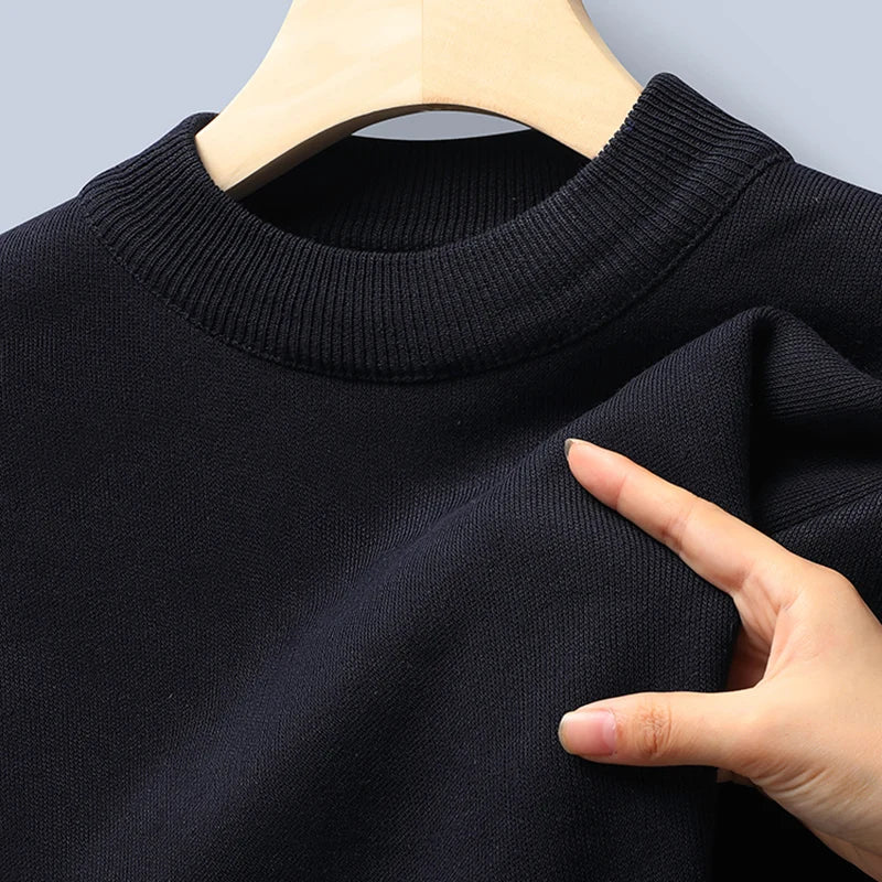 Winter New Men's Knitted Sweater with A Half High Collar Solid Color Plush and Warm Knitted Lining Top Casual and Versatile Top