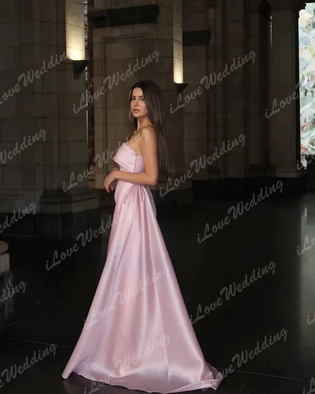 Elegant Evening Dresses for Women Pink Strapless Customized Women Wedding Party Gowns Floor-Length Sleeveless Prom Dresses 2025