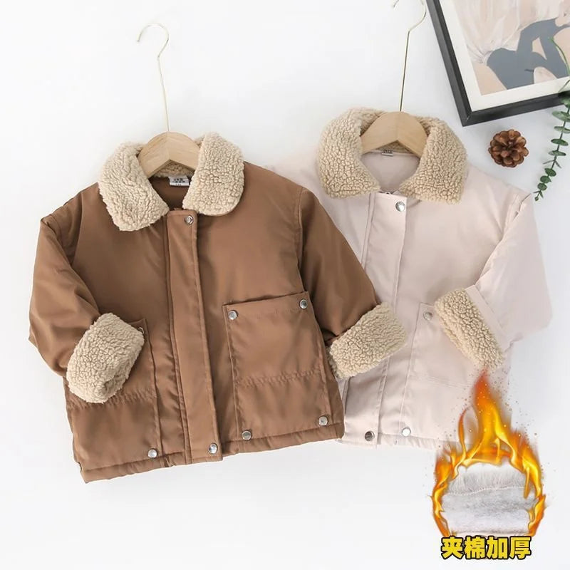 Boys Girls Warm Winter Coats Children Casual Padded Jacket Kids Solid Colour Fashion Outerwear Toddler Turndown Collar Clothing