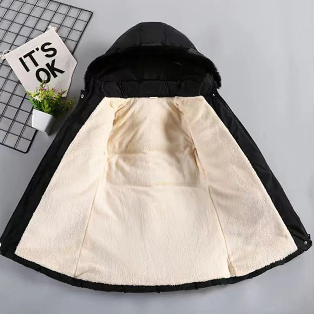 Winter Girls Princess Coat Thicken Kids Jacket Hooded Zipper Fur Collar Outerwear Keep Warm Children's Clothing 4 5 6 8 10 Years
