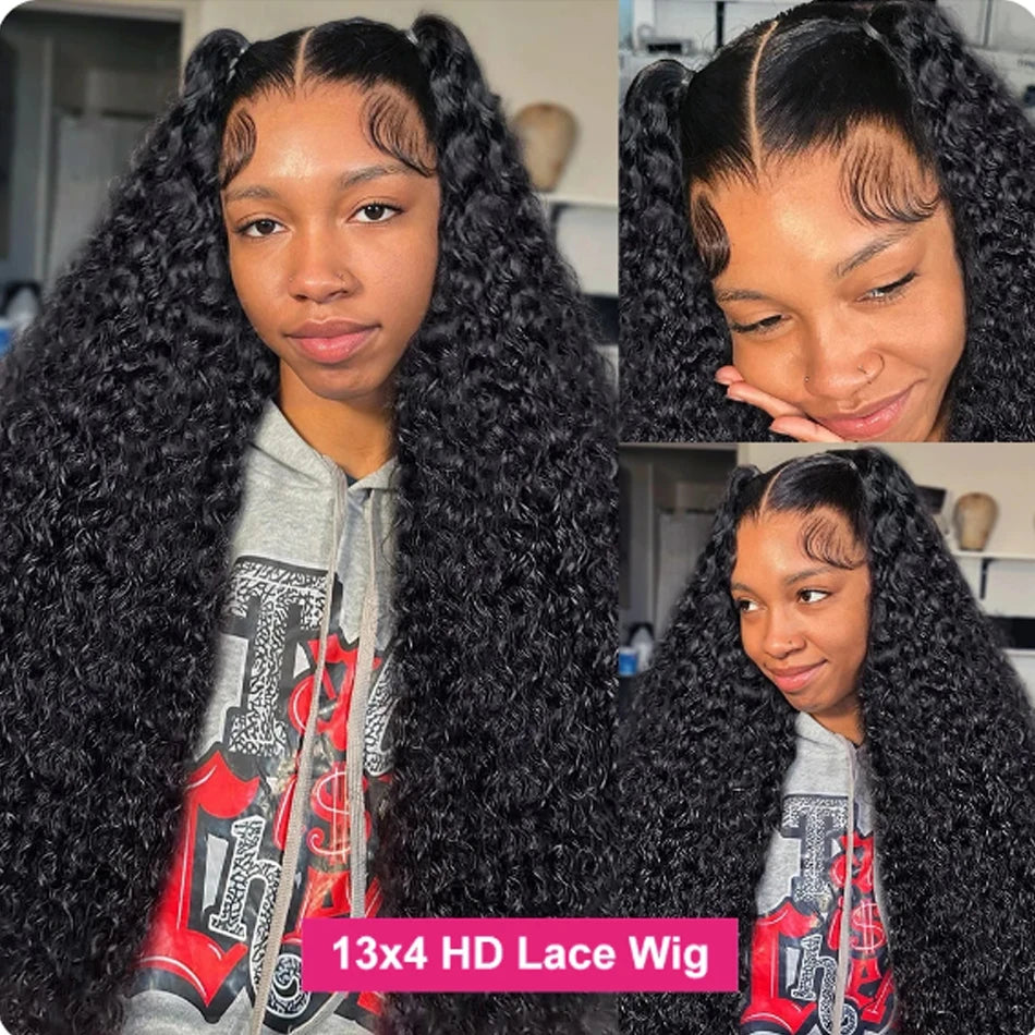 Glueless Water Wet and Wavy 13x4 Lace Closure Wigs Human Hair Lace Front Wig Human Hair Deep Wave Frontal Wigs For Black Women