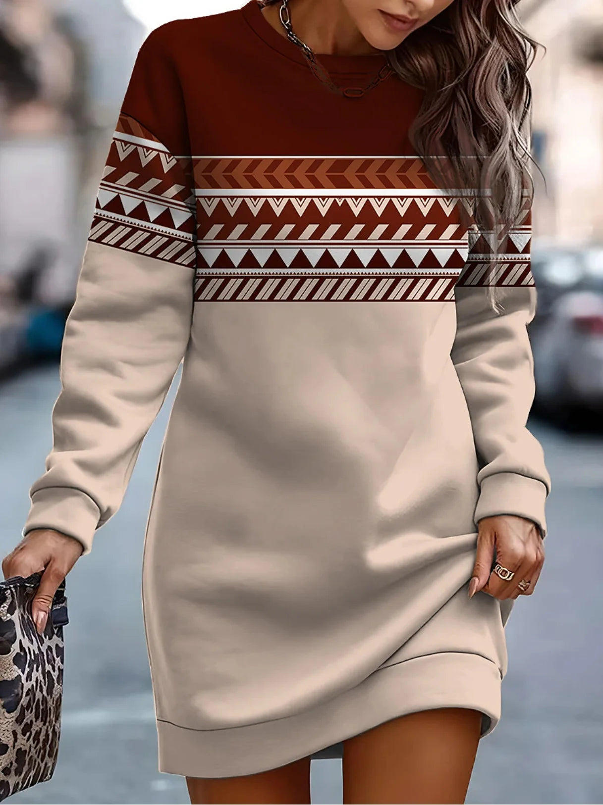 Autumn Winter Sweatshirt Dresses For Women 2023 Fashion Print O Neck Long Sleeve Casual Loose Dress New Woman Sweatshirts Robe