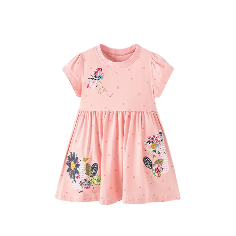 Jumping Meters Animals Embroidery Summer Princess Girls Dresses Party Birthday Frocks Children's Costume Cats Dress