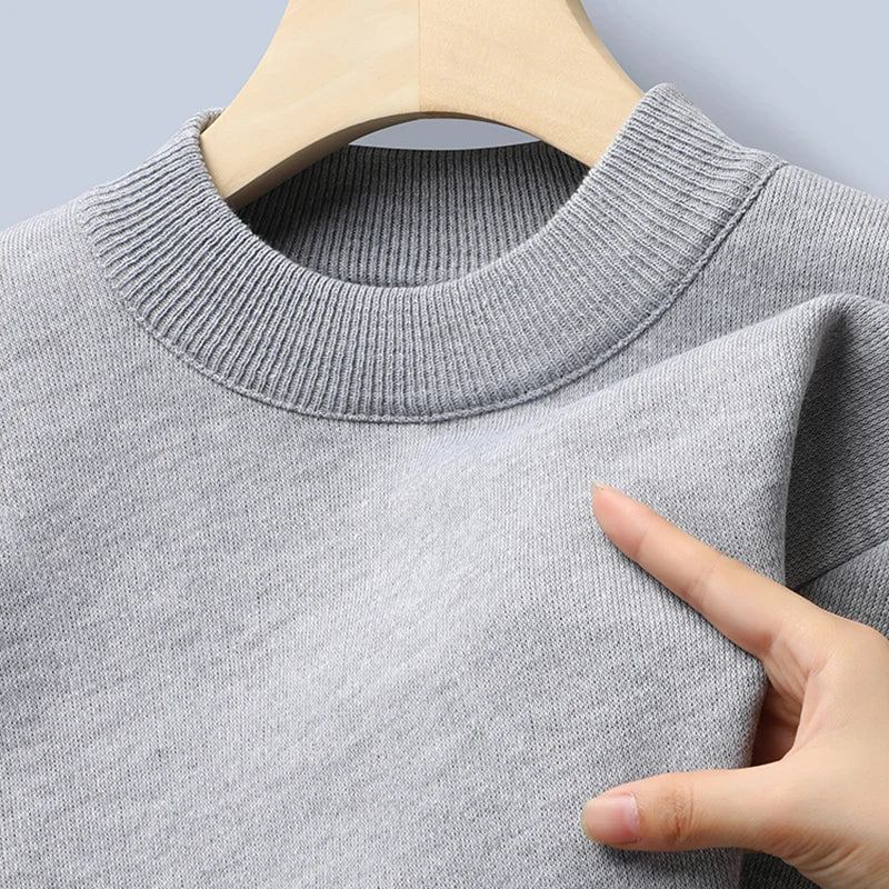 Winter New Men's Knitted Sweater with A Half High Collar Solid Color Plush and Warm Knitted Lining Top Casual and Versatile Top