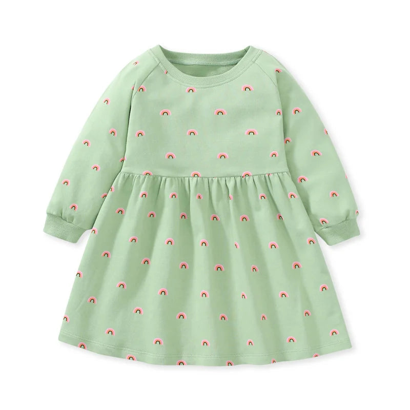 Jumping Meters Princess Girls Dresses Florals Buttons Children's Clothing Autumn Spring Baby Costume Frocks Costume