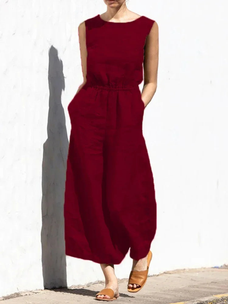 Jumpsuits for Women 2025 Summer Solid Sleeveless Long Jumpsuit Fashion Casual High Waisted Loose Wide Leg Pants Women's Clothing
