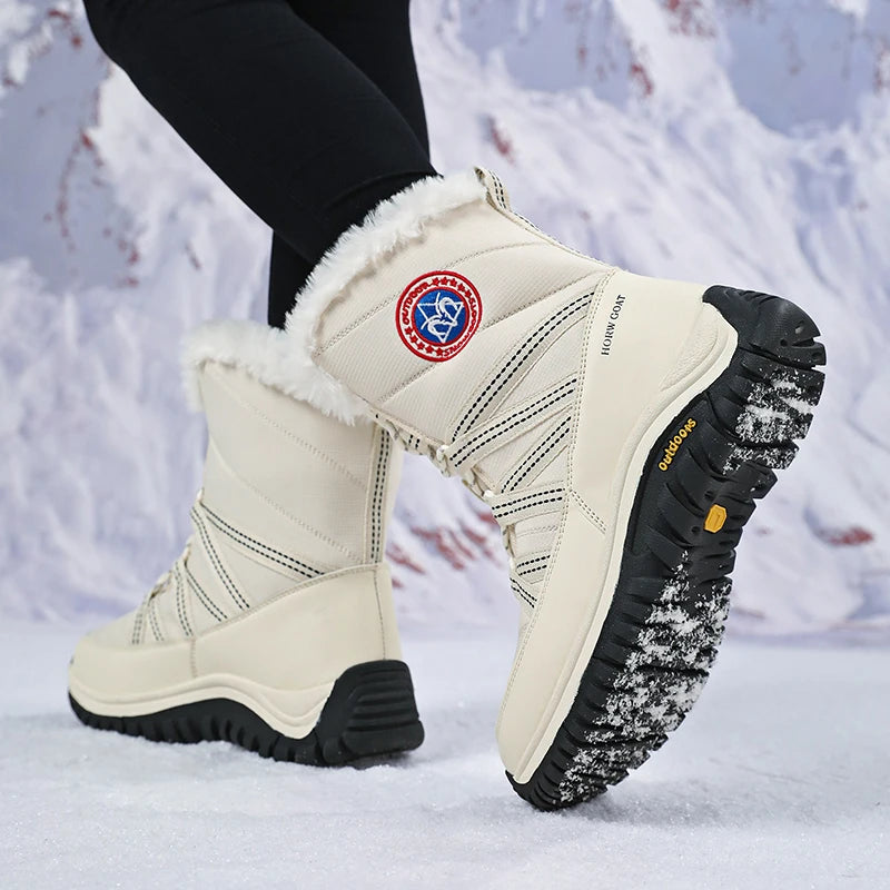 Winter Women Boots High Quality Plush Warm Snow Boots Lace-up Non Slip Comfortable Ankle Boots Outdoor Waterproof Hiking Boots