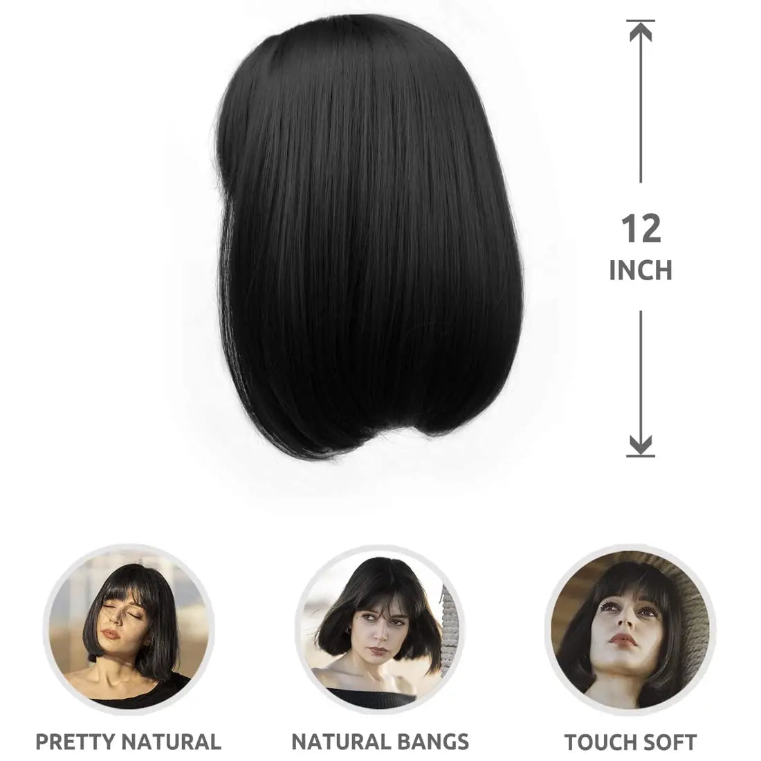 Wig with Bangs Darkest Brown Short Straight Wigs for Women Shoulder Length Heat Resistant Synthetic Natural Color Wigs
