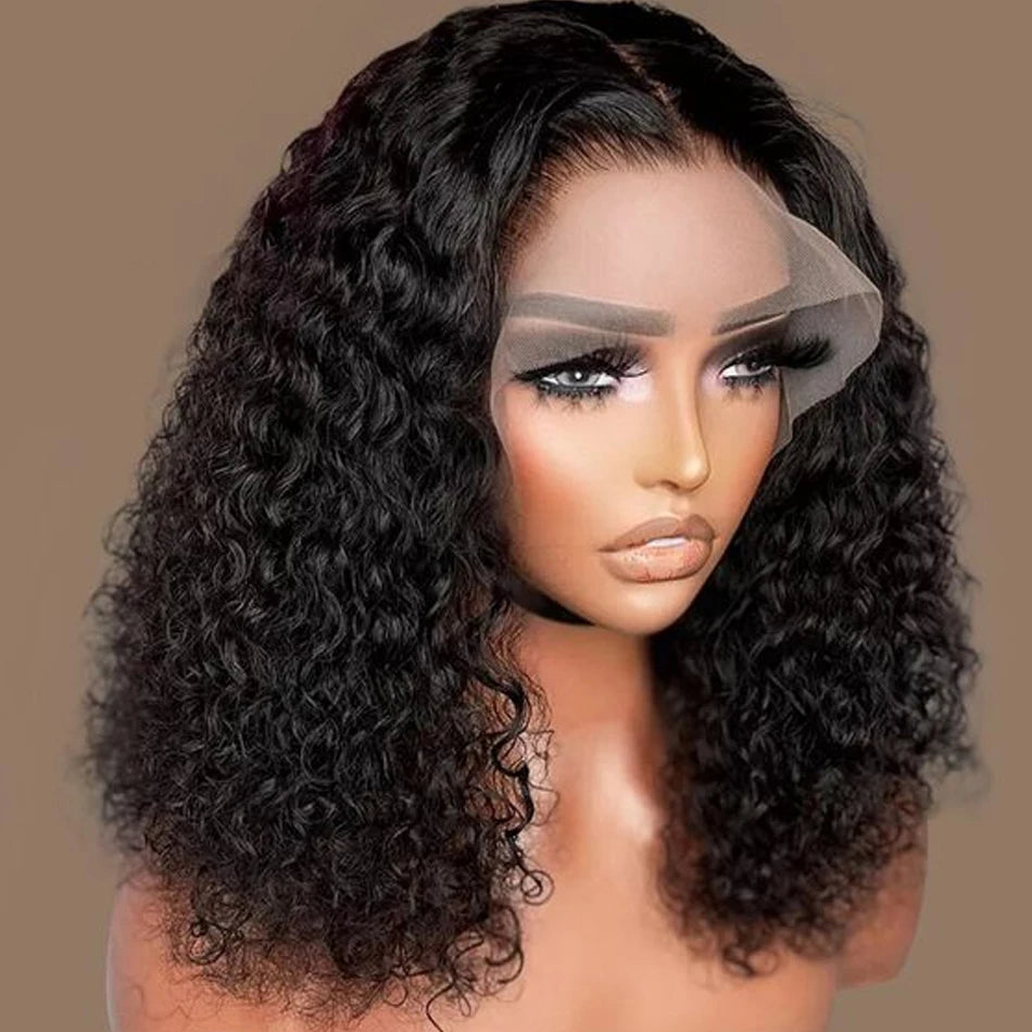 Wear And Go Glueless Wigs Bob Wig 12A Human Hair Wigs For Women Kinky Curly Lace Front Wigs Ready To Go Pre Plucked 180% Density