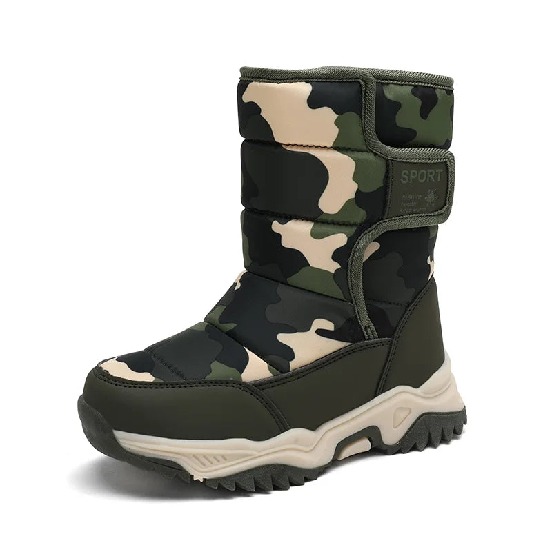 2025 Winter Children Shoes Plush Waterproof Fabric Non-Slip Girl Shoes Rubber Sole Snow Boots Fashion Warm Outdoor Boots
