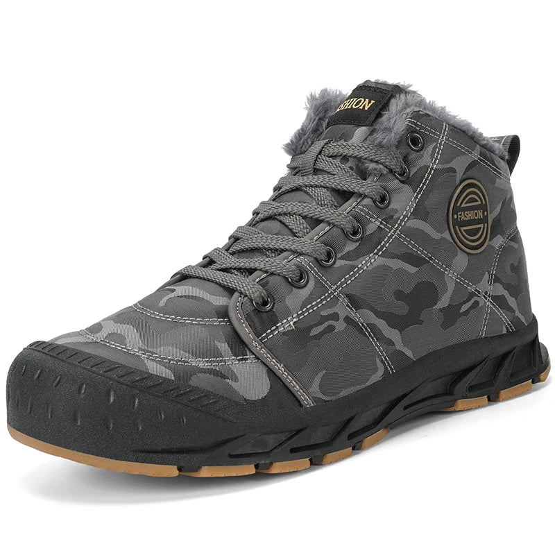 Winter Men's Snow Boots 2025 New Style Platform Warm Fur Ankle Boots Camo Design Plush Outdoor Non-slip Hiking Cycling Shoes