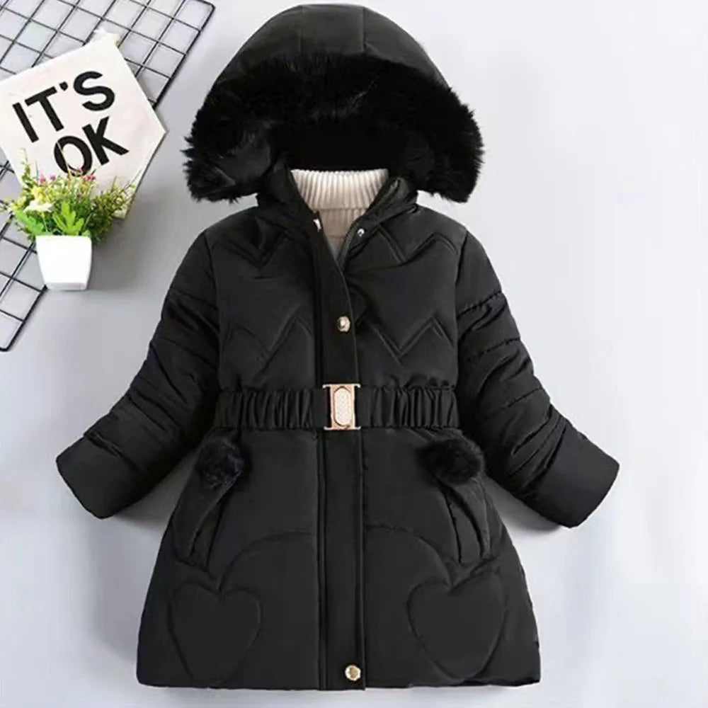 Winter Girls Princess Coat Thicken Kids Jacket Hooded Zipper Fur Collar Outerwear Keep Warm Children's Clothing 4 5 6 8 10 Years