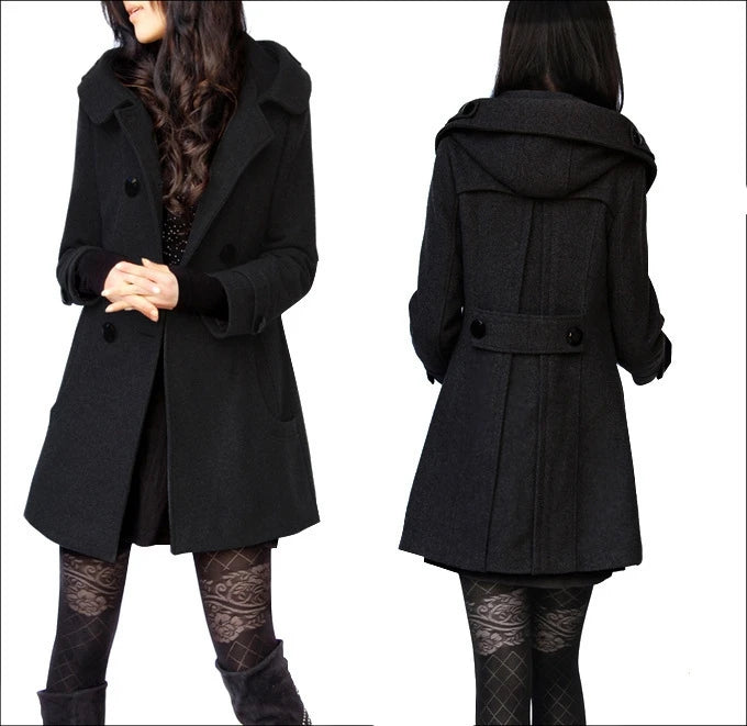 Chic Winter Coats and Jackets Women 2025 Winter Hooded Woolen Coat Wool Windbreaker Double-breasted Maxi Jacket Y2k Streetwear