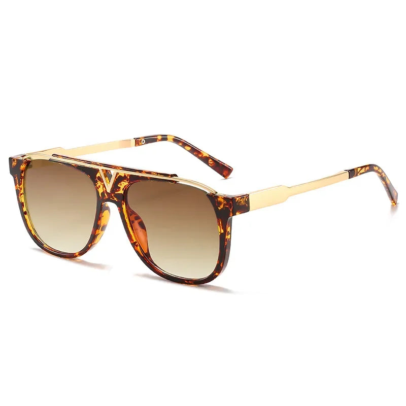 Popular Fashion Men Sunglasses Square Metal Combination Frame Anti-UV400 Lens