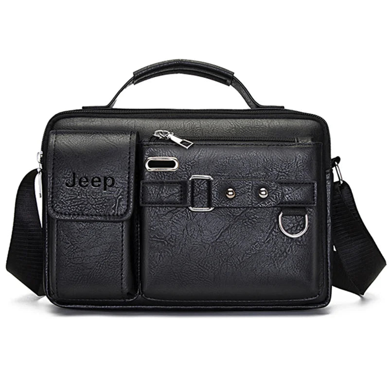 JEEP BULUO Multi-function Business Handbags Men New Man's Shoulder Bags Large Capacity Leather Messenger Bag Crossbody Big Brand