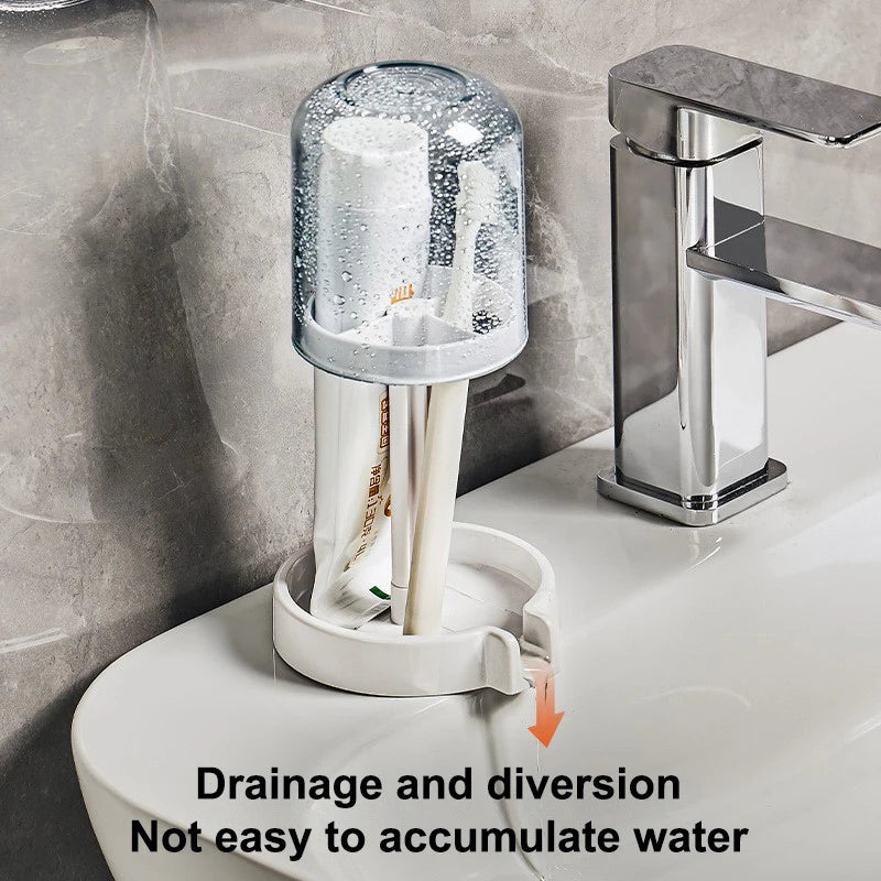 Household Bathroom 3-in-1 Toothbrush Holder Toothpaste Mouthwash Cup Organizer Dry And Dustproof Cleaning Tool Storage Rack