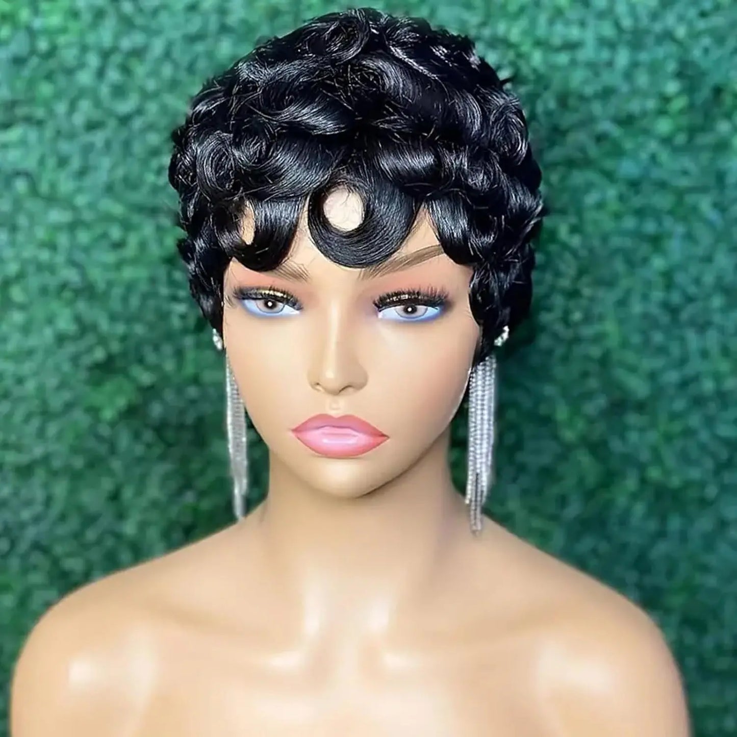 Short Curly Human Hair Wigs Perruques Humain Pour Femme Wig with Bangs Machine Pixie Cut Wig Afro Kinky Curly Wig Bob Wig