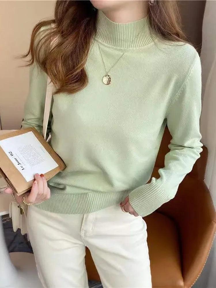 Autumn Winter Chic Bottom Sweaters Women Fashion Turtleneck Pullover Loose Long Sleeve Knitted Jumpers Soft Warm Pull Femme Top