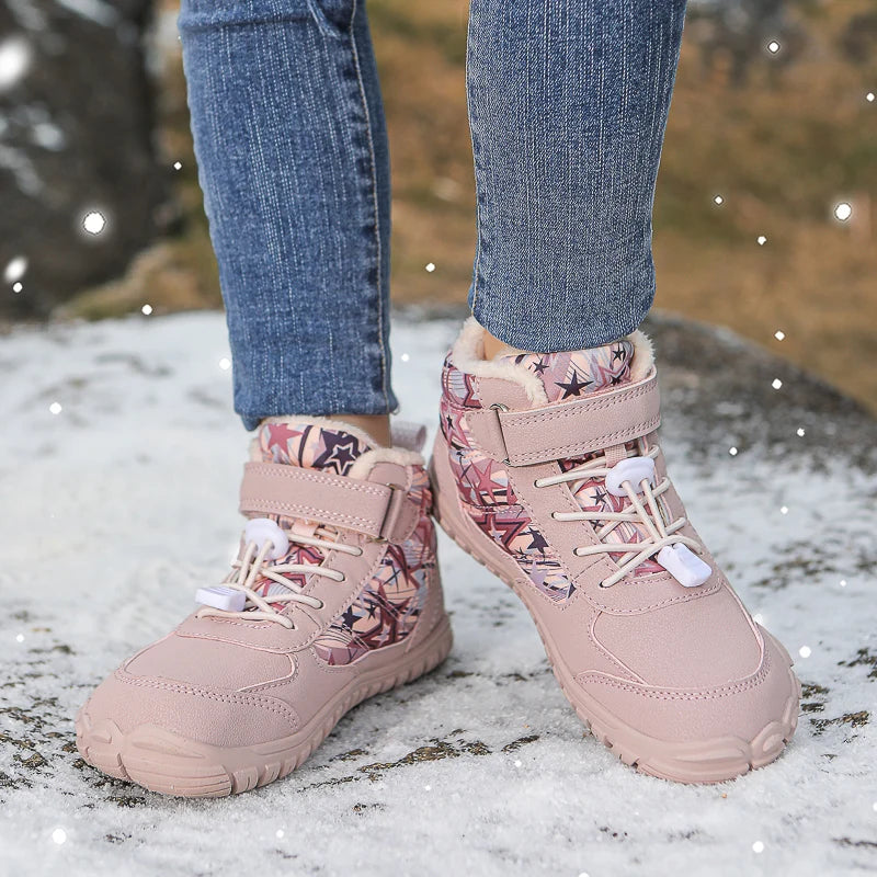 2025 Kids Barefoot Snow Boots Wide Toe Winter Insulated Waterproof Fur Lined Shoes for Boys Girls Cold Weather Outdoor Sneakers