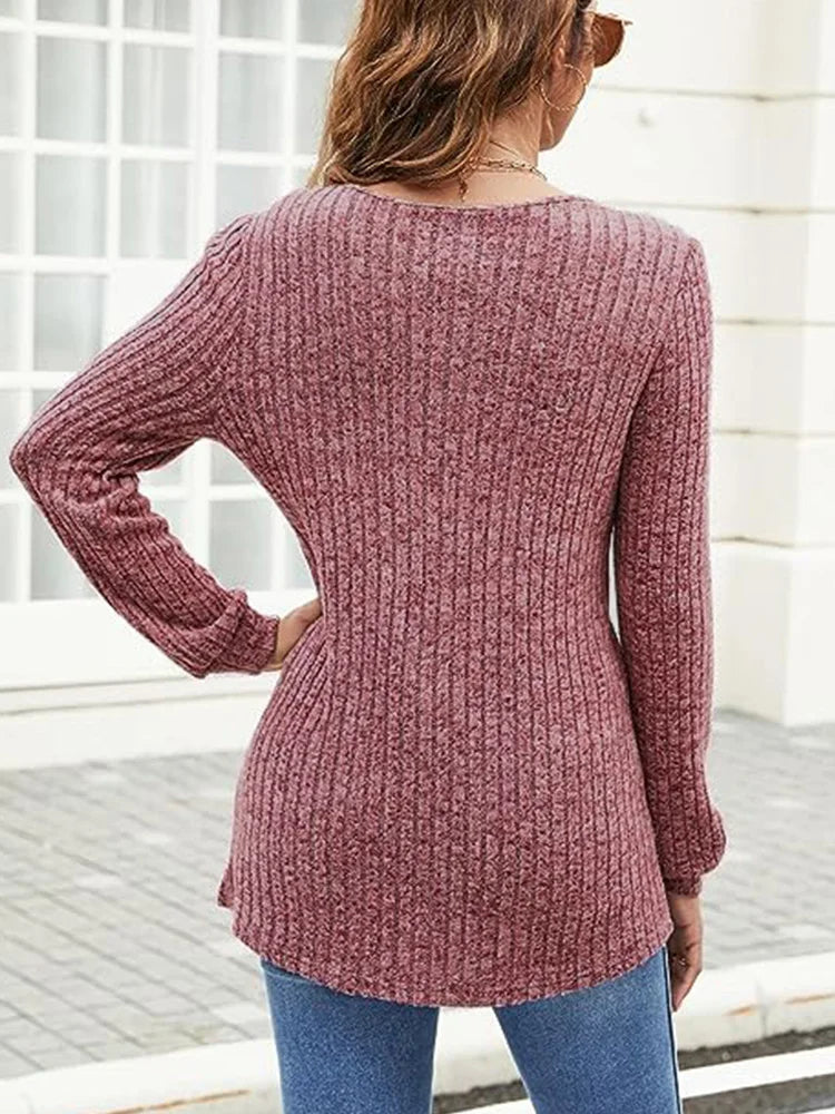 4 Colors V-Neck Knitted Top Women Elegant V-Neck T-Shirt Autumn Winter Pullover Blouse