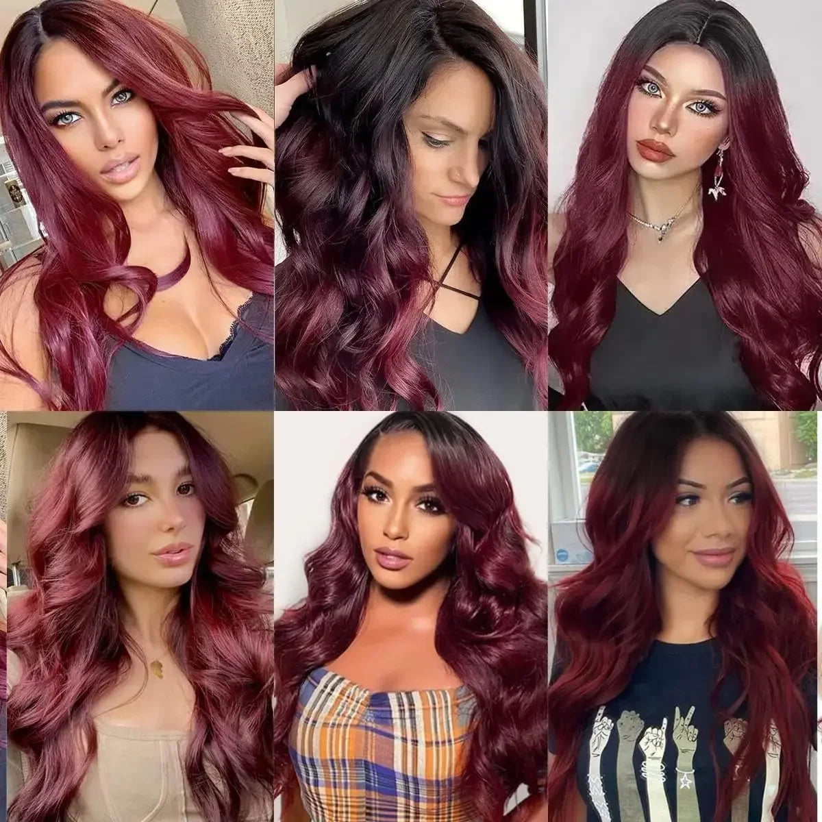 Long Wine Red Wavy Wig for Women 26 Inch Middle Part Curly Wavy Wigs Natural Looking Synthetic Black Wig for Daily Party Use