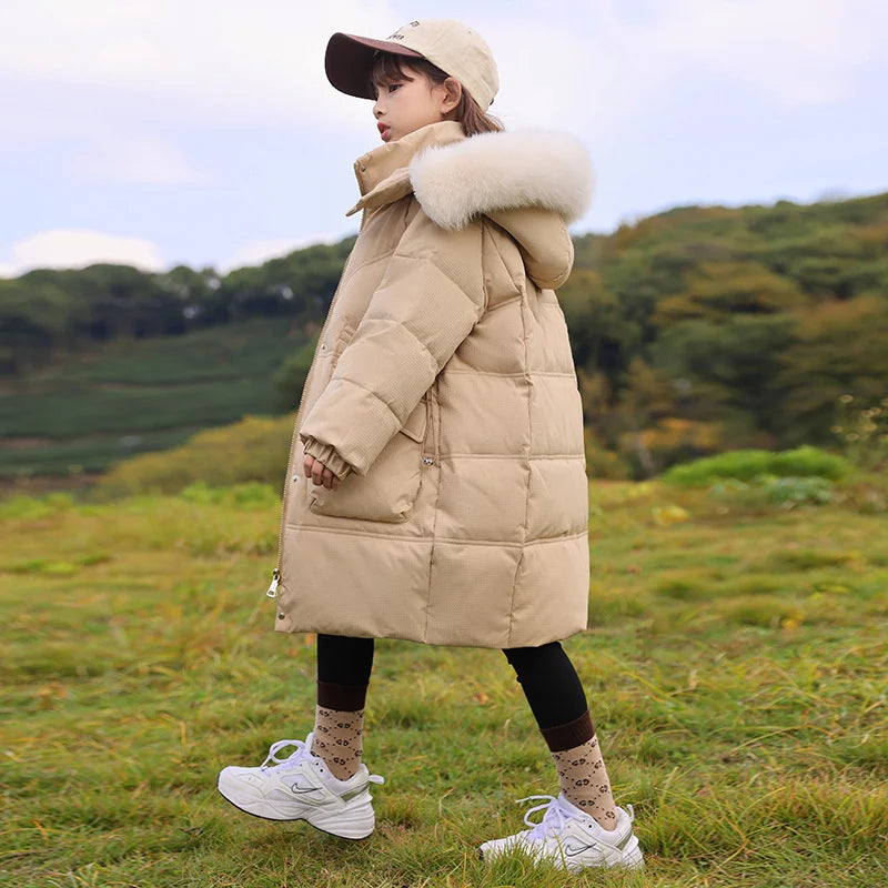 Winter warm Down jacket kids toddler girl clothes Girls LONG clothing Thicken Parka Hooded Outerwear Coats Children snow suit