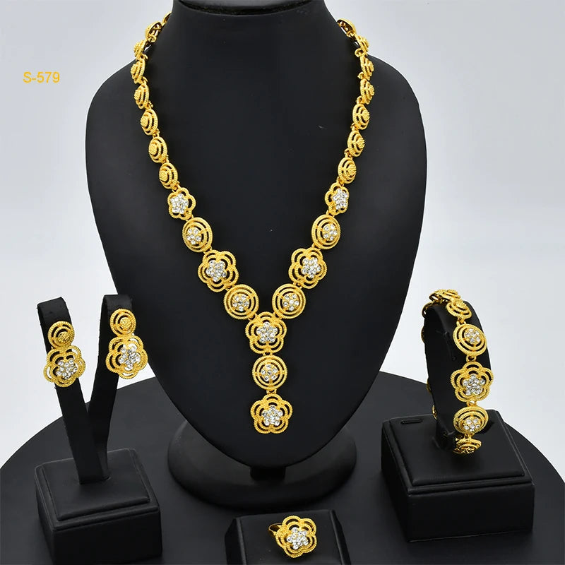 ANIID African Jewelery Sets Flower Earrings Choker Necklace Bracelet Hawaiian Indian Dubai Golden Jewelry For Women Accessories