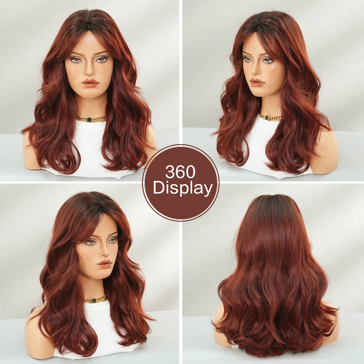Shoulder Length Body Wave Wine Red Wig for Women High Density Synthetic Layered Modest Fashion Middle Part Wigs with Dark Roots