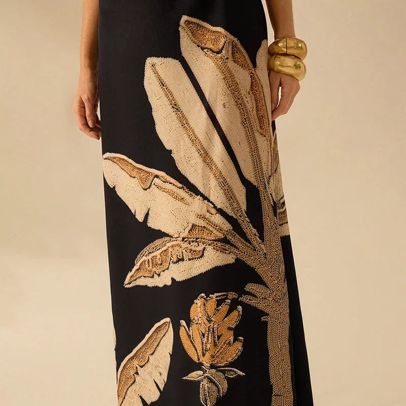 Chic Printed Backless Halter Dress Lace Up Slimming Maxi Dresses High Waist Party Robes 2025 New Lady Vacation Party Clothing