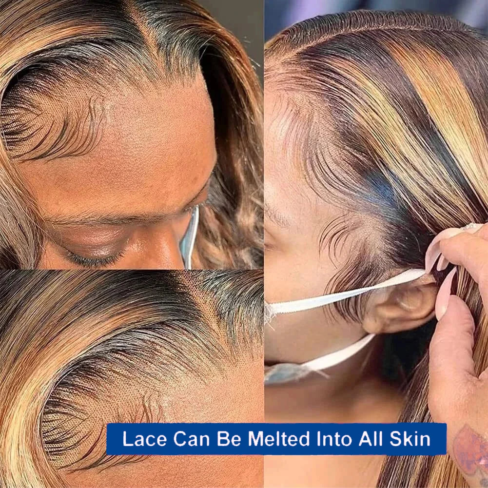 Highlight 4/27 Straight Short Bob Wigs Ombre Human Hair Wigs Brazilian Bone Straight Bob Wigs Human Hair 13x4 Lace Frontal Wigs