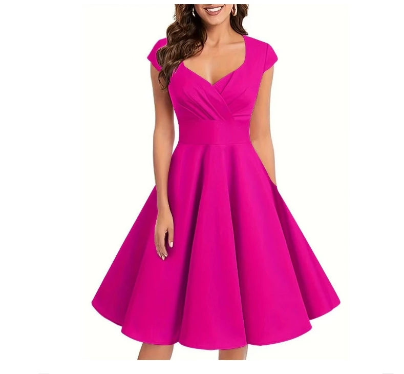 2025 Summer Fashion Dresses for Women Short 1950s Retro Vintage Cocktail Party Swing Dresses Party Red Dress