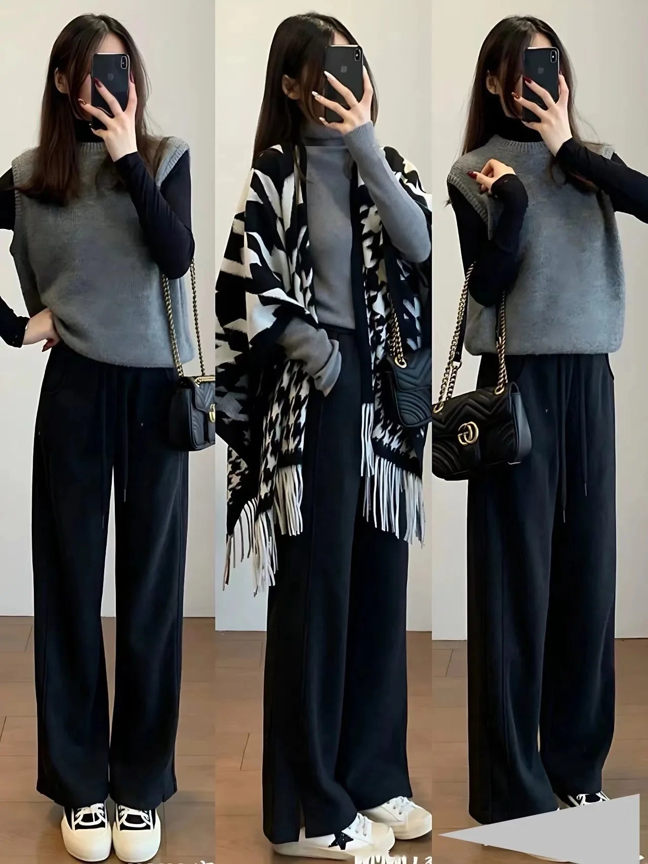 2024 Winter Women Faux Woolen Loose Tassel Shawl Capes Cashmere Wear Warm Thick Poncho Cardigan Lady Printed Plaid Blanket
