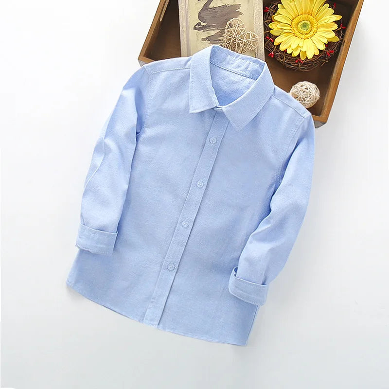School Uniform Boys Shirts Cotton Long Sleeve Baby Toddler Teenager Party Wedding Clothes Kids Shirts For Boys Children Tops