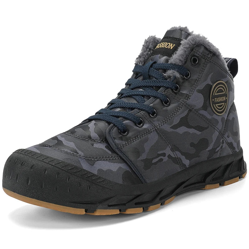 Winter Men's Snow Boots 2025 New Style Platform Warm Fur Ankle Boots Camo Design Plush Outdoor Non-slip Hiking Cycling Shoes