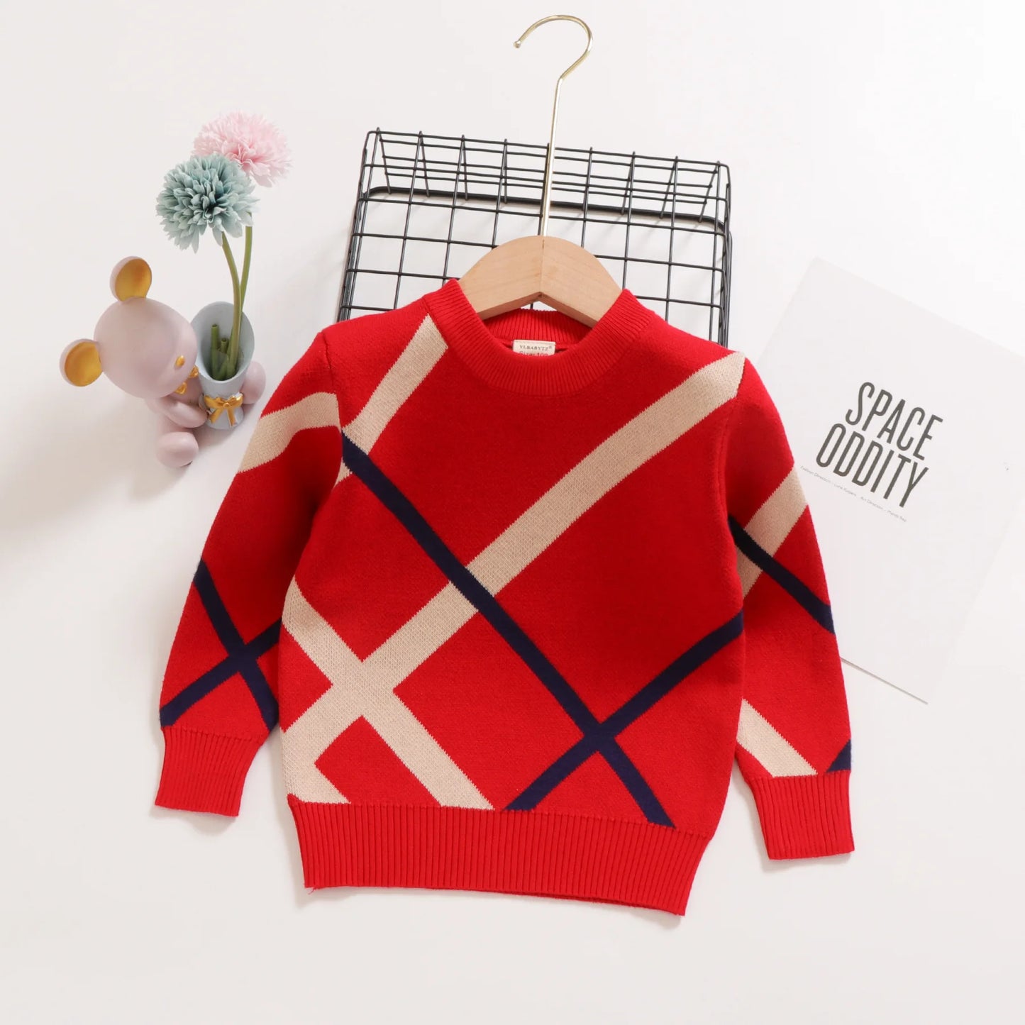 New Autumn Winter Children's Sweater Underlay T-Shirt Round Neck Double Layer Cotton Stripe Small and Medium Sweater