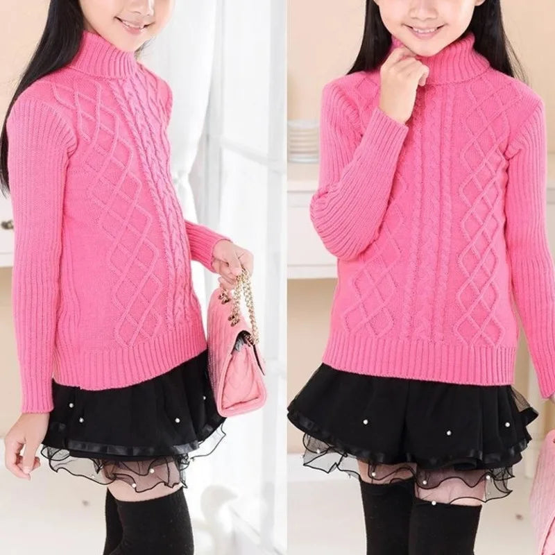 Autumn Winter Boys Clothing Teen Girls Sweater Kids Fashion Turtleneck Sweater Family Matching Pullovers Outwear Knit Clothing