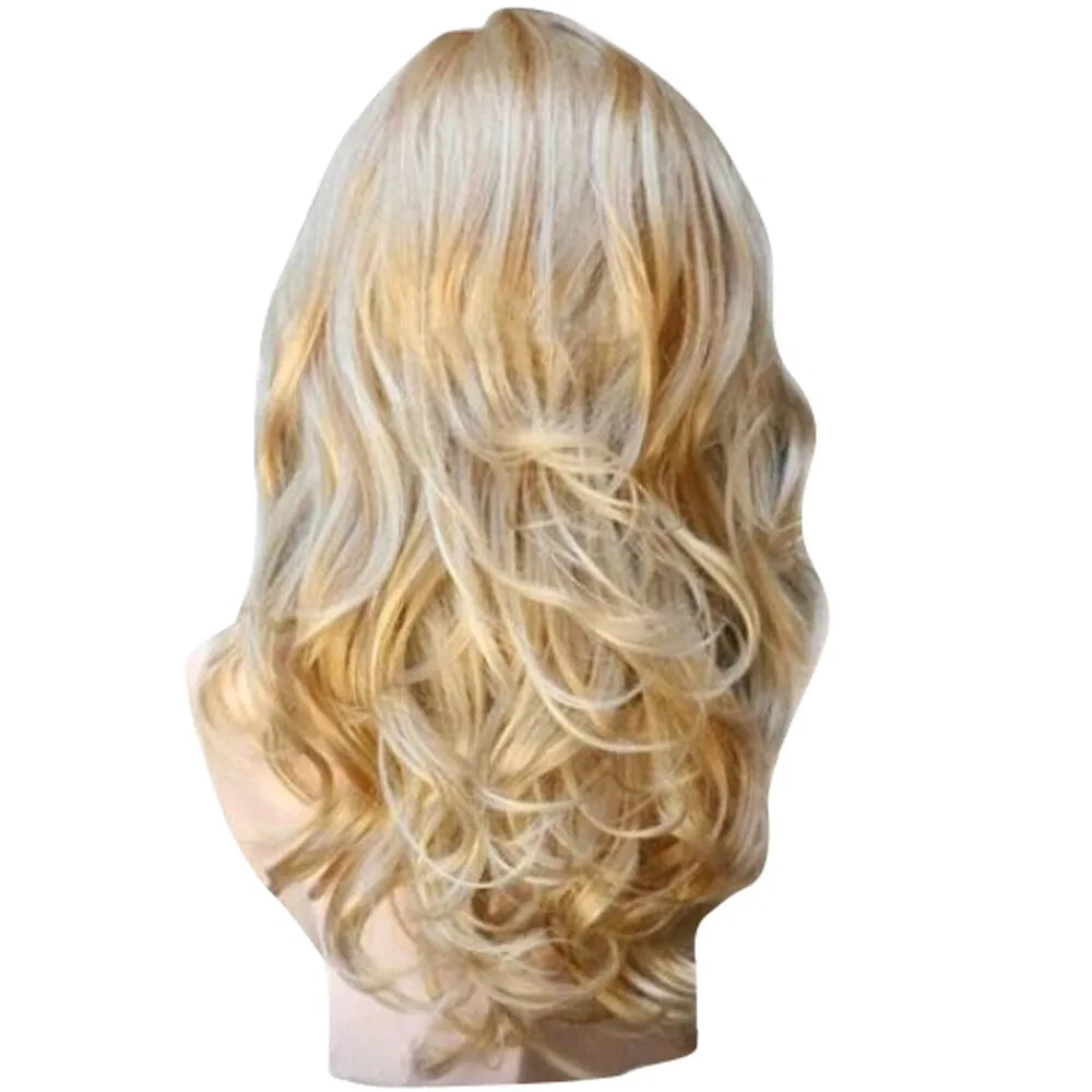 Ladies Golden Long Curly Wig Transparent Lace Front Human Hair Fashion Blonde Party Costume for Women Heat Fiber Wigs