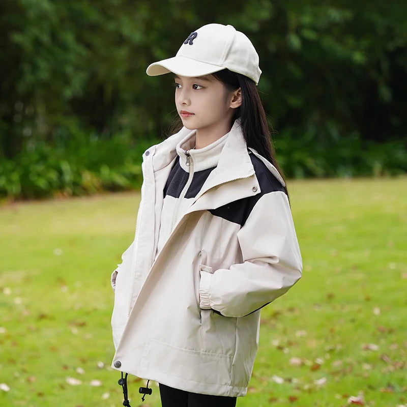 Children Thicken Detachable Liner Winter Warm Fleece Outdoor Windproof Waterproof Rain Coat Lightweight Men Women 3-in-1 Jacket