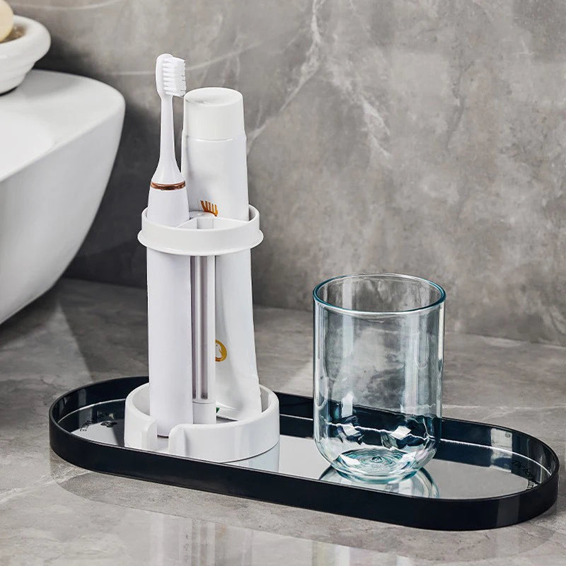 Household Bathroom 3-in-1 Toothbrush Holder Toothpaste Mouthwash Cup Organizer Dry And Dustproof Cleaning Tool Storage Rack