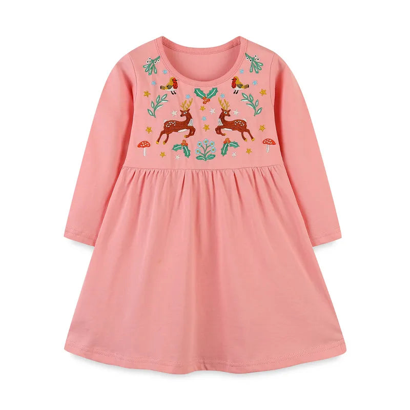 Jumping Meters 2-7T Princess Girls Dresses Autumn Spring Animals Embroidery Cute Hot Selling Kids Dresses