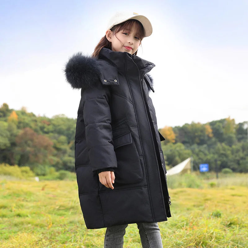 Winter warm Down jacket kids toddler girl clothes Girls LONG clothing Thicken Parka Hooded Outerwear Coats Children snow suit