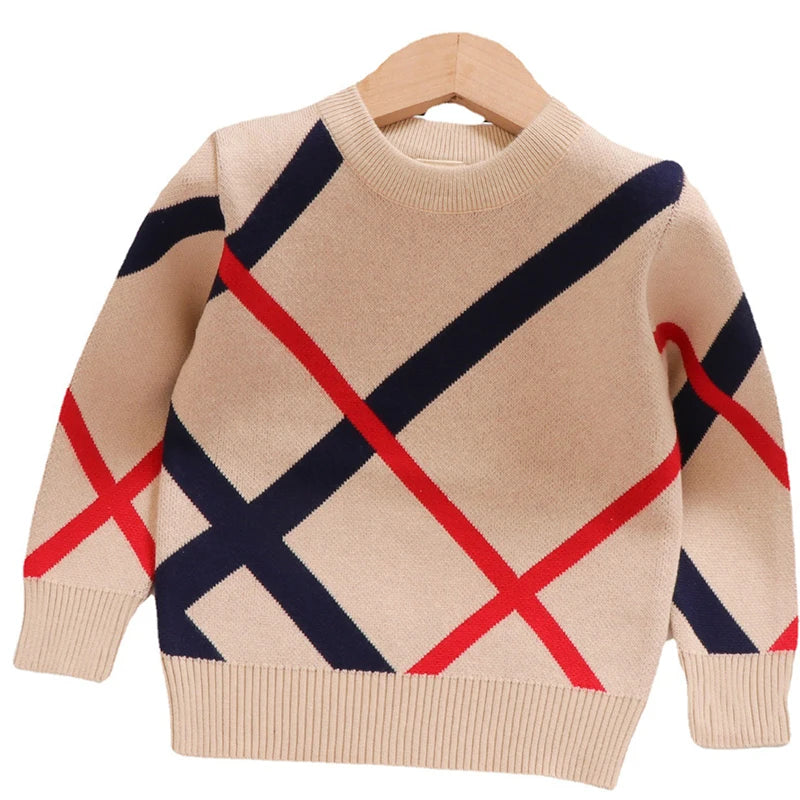 New Autumn Winter Children's Sweater Underlay T-Shirt Round Neck Double Layer Cotton Stripe Small and Medium Sweater