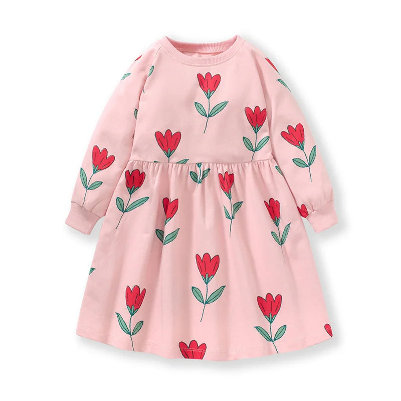 Jumping Meters Princess Girls Dresses Florals Buttons Children's Clothing Autumn Spring Baby Costume Frocks Costume