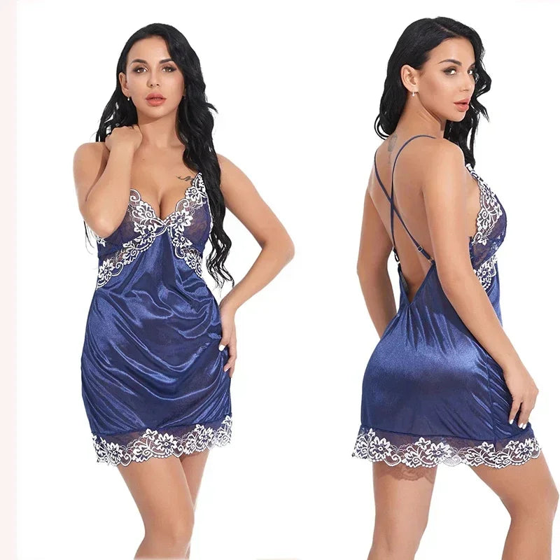 Women Nightgowns Satin Lace Sleepwear nightwear Pyjama Women home clothing sleepwear female Nightdress Sexy Lingerie