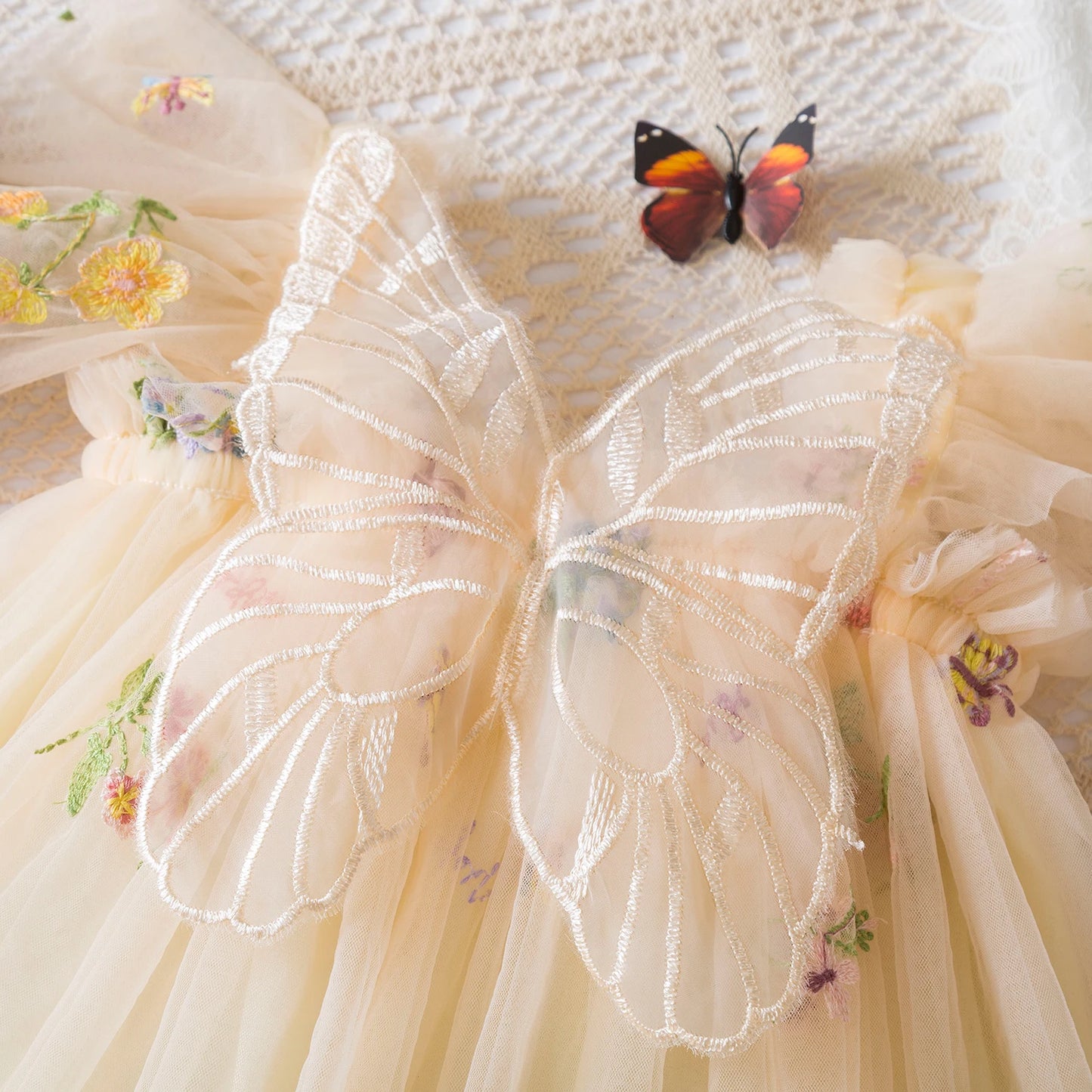 Baby Girls Dresses Princess Birthday Party Sweet Baby Girls Dresses Back Bow Wings Fairy Strap Embroidered Butterfly Mesh Dress