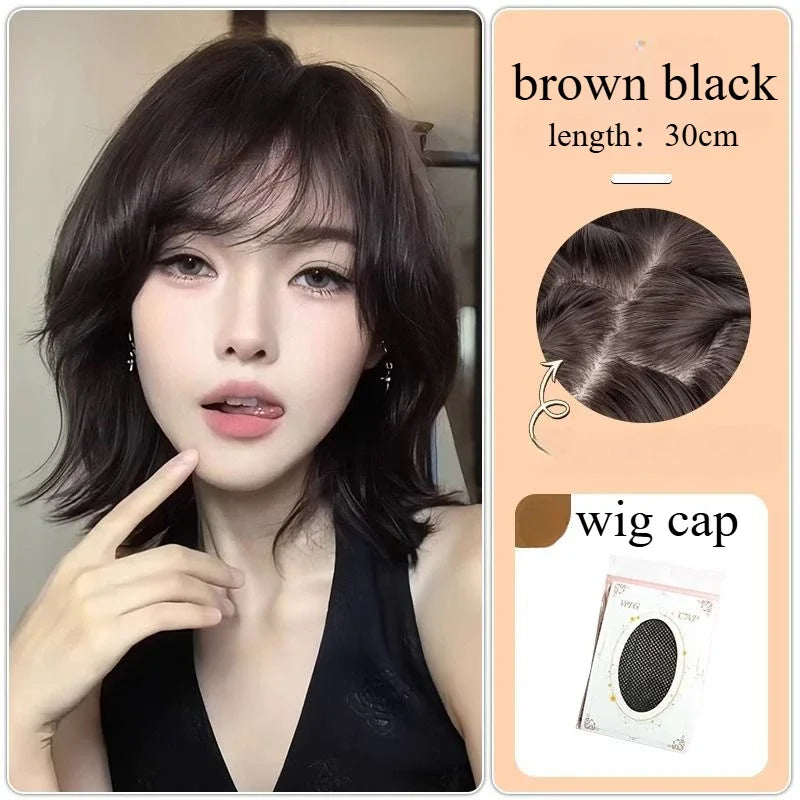 Wig Female Short Hair Natural Age Reduction Hair Tail Flanged Air Bangs Short Cosplay Wigs Synthetic Heat-resistant Fiber Wigs