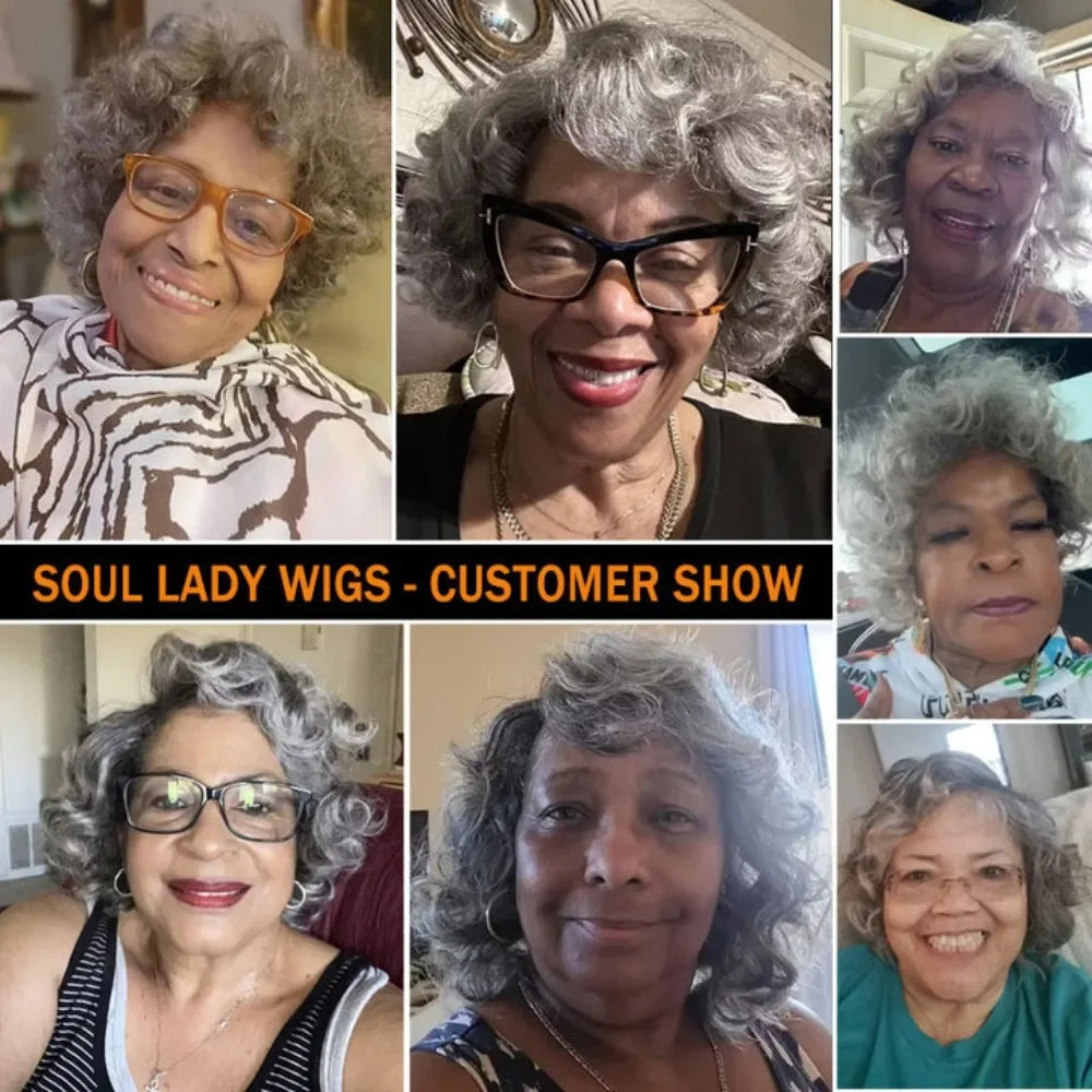 LULUCHIC Seniors Salt & Pepper Wig Loose Curly Short Bob Silver Gray Human Hair Minimalist Glueless Wigs Brazilian Vingin Hair