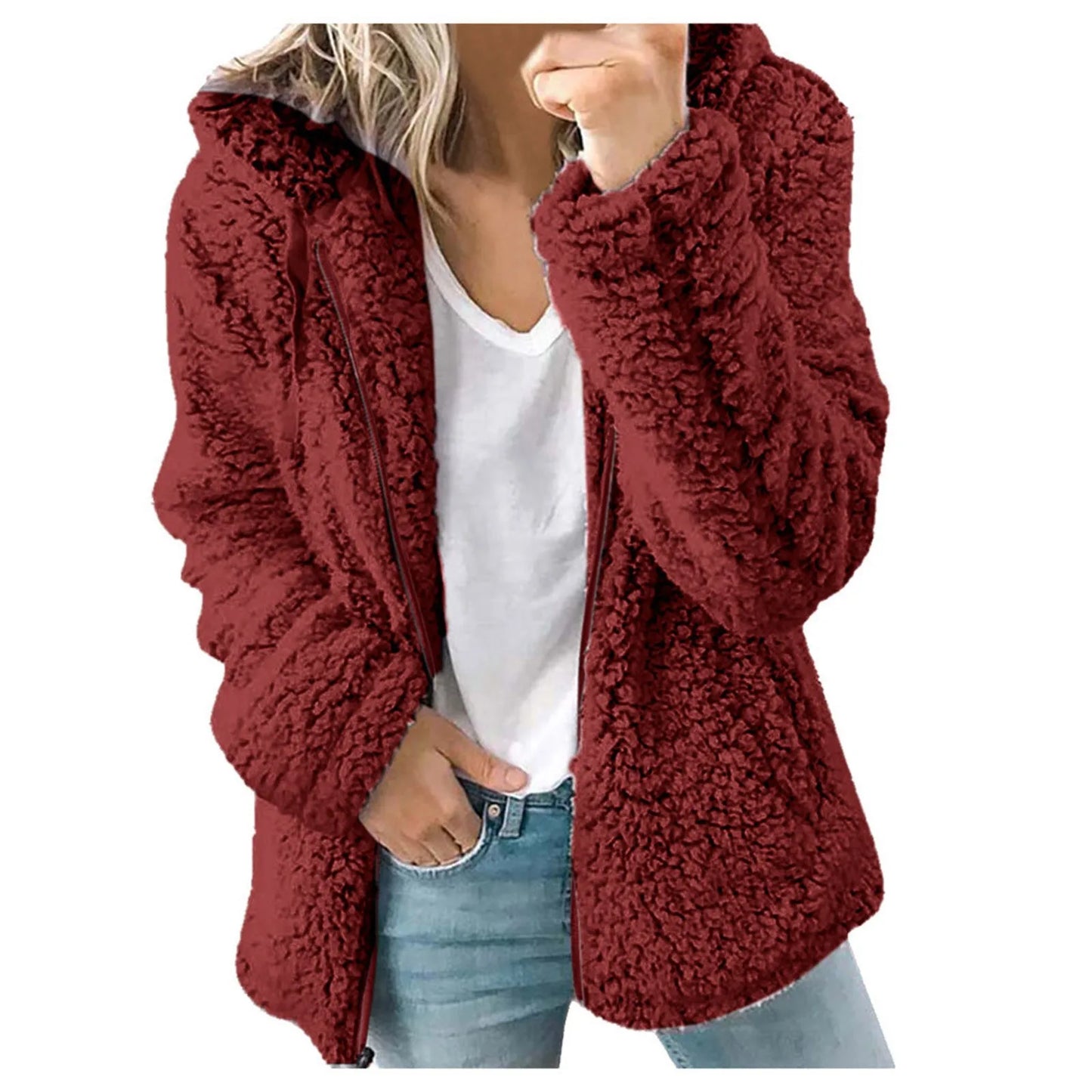 2025 Winter Clothes Women Elegant Bear Teddy Faux Fur Coat Thick Warm Soft Fleece Jacket Female Pocket Zipper Coat Veste Femme
